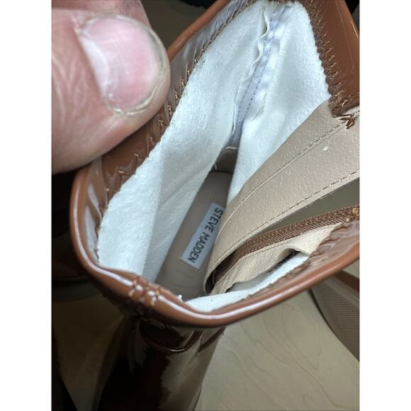 NEW Steve Madden Elwyn Viktory Cognac Patent Stiletto Ankle Heeled Boots Size 9 - Picture 7 of 7